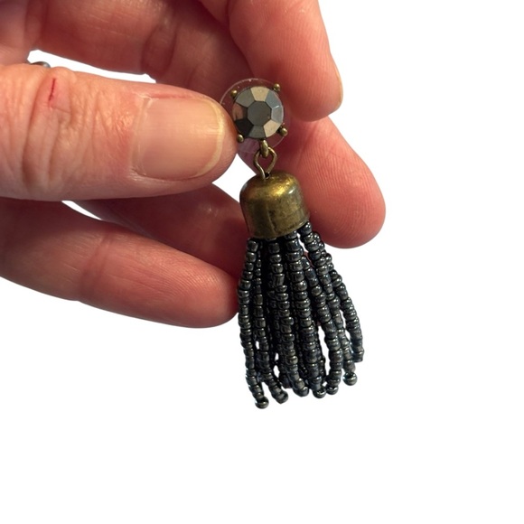 J.Crew Beaded Dangle Drop Earrings 2 Pair Gold Gray Blue - Picture 5 of 8